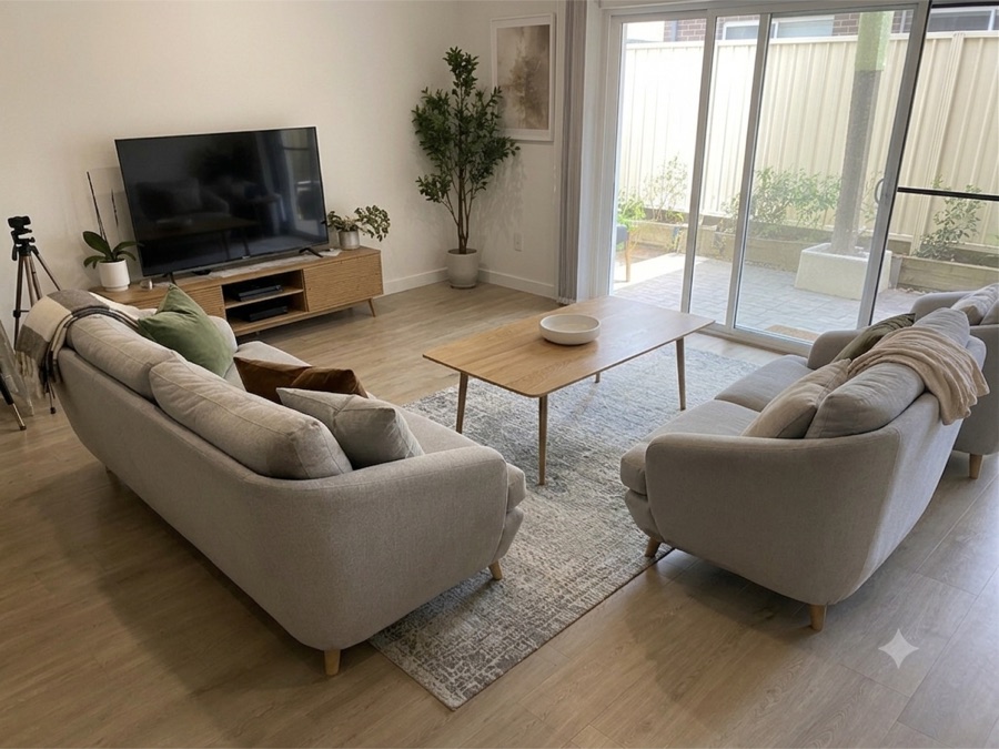 Airbnb living room after turnover clean